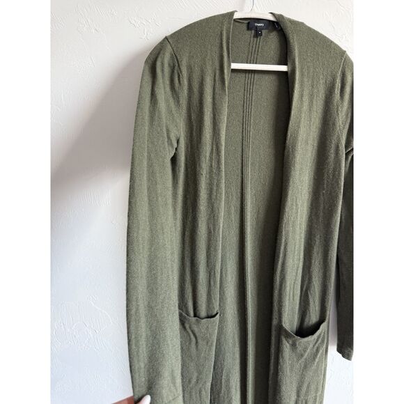 Theory 100% Soft Cashmere Long Cardigan in Olive Medium - Picture 10 of 12